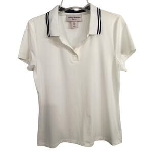 Tommy Bahama Golf Polo Shirt Women's Size L White Navy Short Sleeve